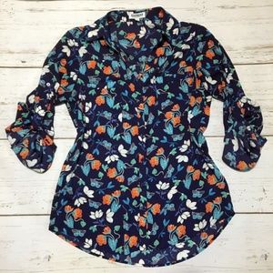 Express Navy Floral Portofino Shirt